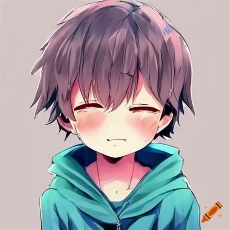 Cute Blushing Anime Kid In Detailed Manga Style