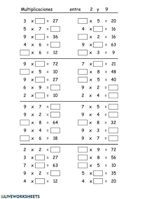 Multiplicaciones Para Quinto Grado