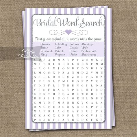 Printable Bridal Shower Word Search Game Lilac Silver