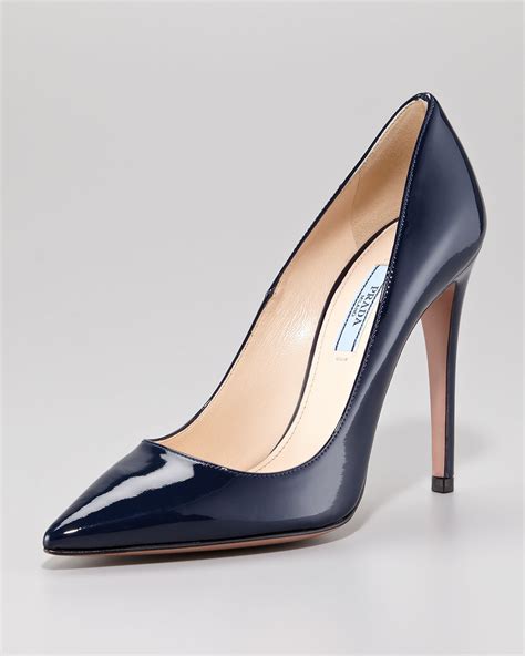 Lyst Prada Pointed Patent Leather Pump In Blue