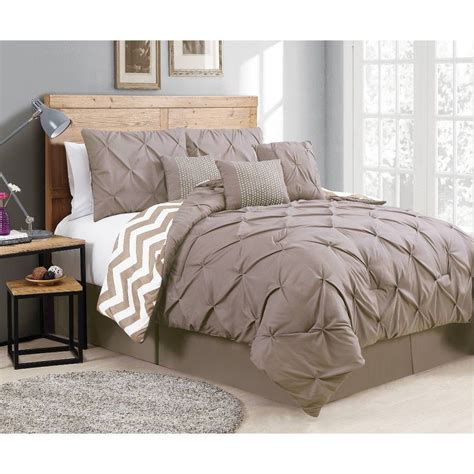 7pc King Ella Pinch Pleat Comforter Set Taupe Geneva Home Fashion