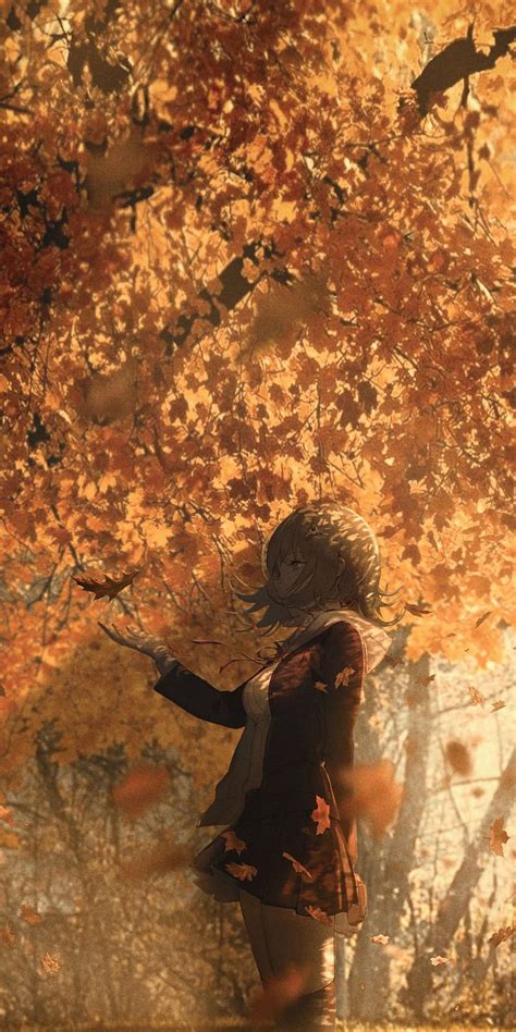 1080x2160 Anime Girl Short Hair Autumn Depth Of Field One Plus 5thonor