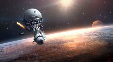 413235 Spaceship Science Fiction Space Planet Artwork Rare