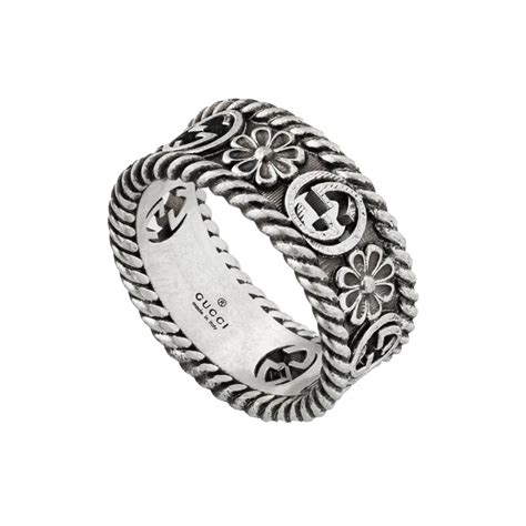 Gucci Interlocking G Sterling Silver Flower Motif Ring Ybc577263001