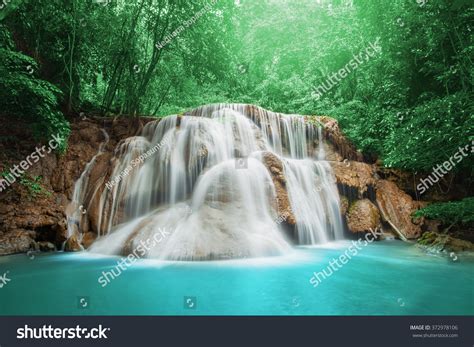 Beautiful Waterfall Autumn Forest Deep Forest Stock Photo