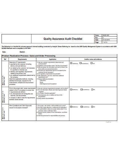 11 Quality Audit Checklist Templates In Pdf Doc