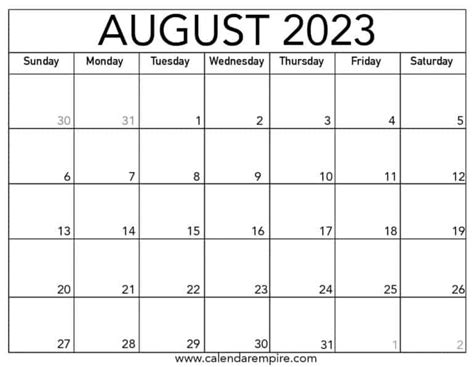 2023 August Calendars Handy Calendars Pelajaran