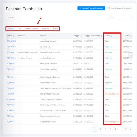 Status Transaksi Pesanan Pembelian Purchase Order Kledo