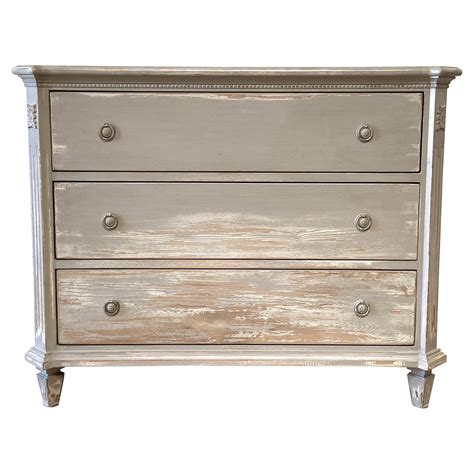 French Inspired Gray Painted Weathered Chest Of Drawers For Sale At 1stdibs