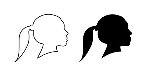 Woman Head Isolated Black Shadow Shape Flat Simple Vector Silhouette