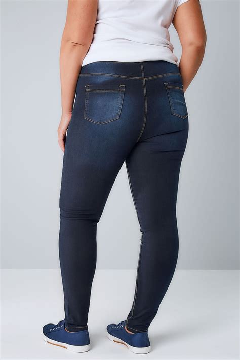 Indigo Blue Pull On Stretch Jeggings Plus Size 14 To 36
