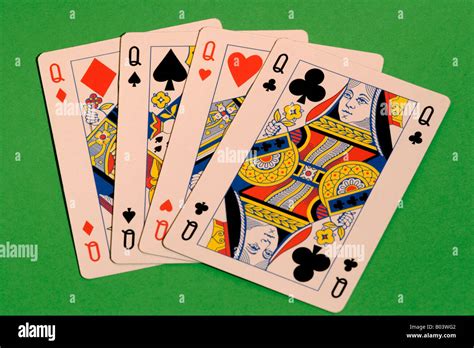 Playing Cards Four Queens Close Up Stock Photo Alamy