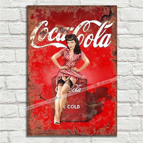 Coca Cola Pin Up Storic Adv Girl Signs Metal Tin Aluminium Etsy