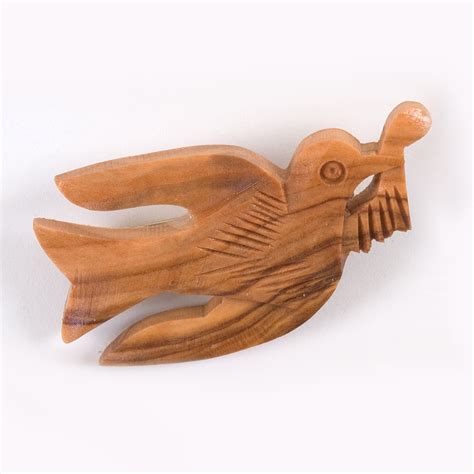 Handmade Wooden Pin Brooches Olive Wood Pin Dove With Branch