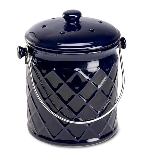Gift for me!! 1-Gallon Lattice Ceramic Compost Crock. Love the navy