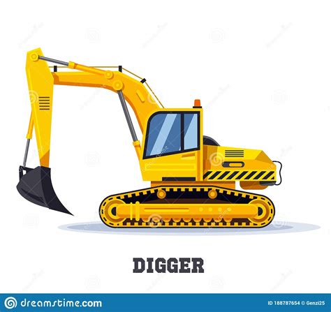 Digger Excavator Truck Or Backhoe Tractor Icon Stock Vector