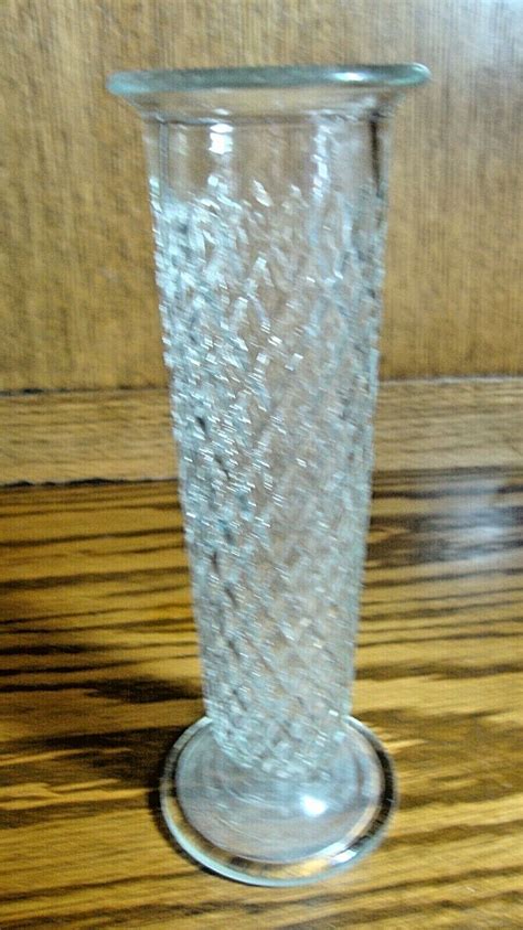 Vtg E O BRODY CO Clear Glass Diamond Cut Flower Bud Vase C Made