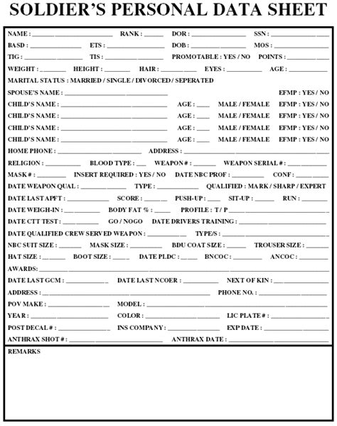 Personal Information Sheet Free Printable Documents