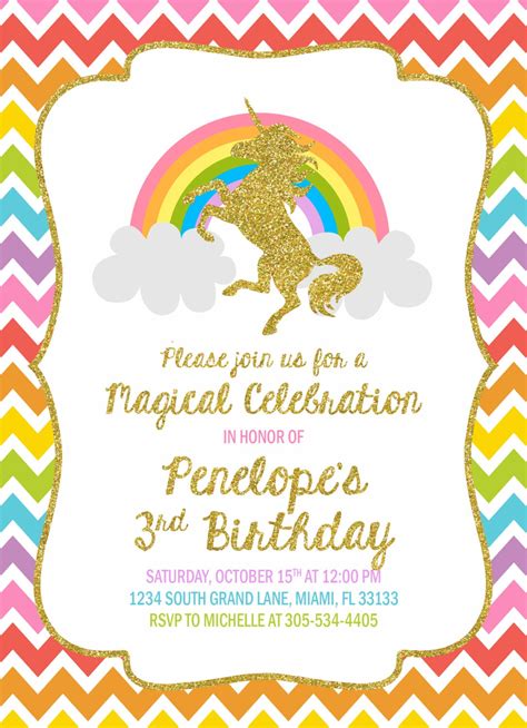 Unicorn Invitation Unicorn Birthday Invitation Rainbow Unicorn