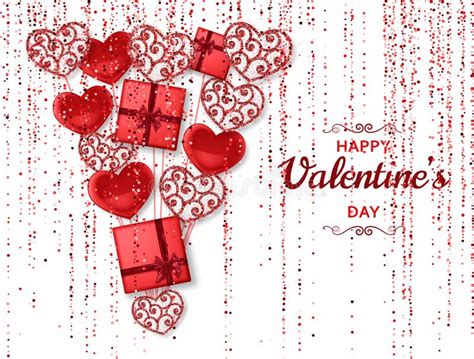 Happy Valentine Day Background With Shiny And Glossy Hearts Red Pink