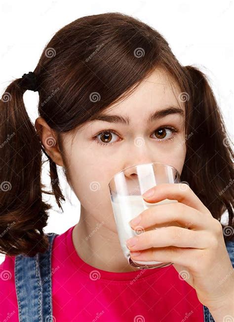 Girl Drinking Milk Isolated On White Background Stock Image Image Of Drink Meal 26704789