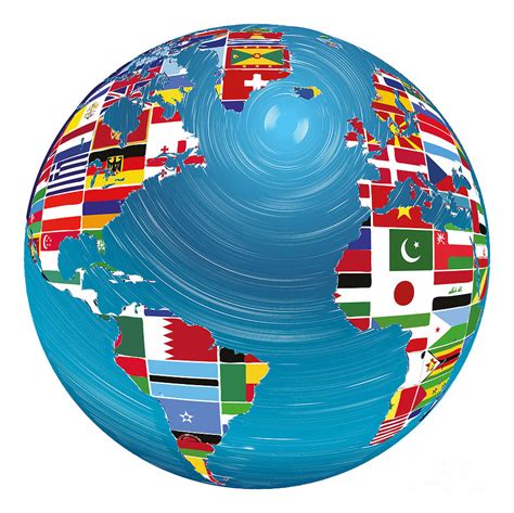 World Globe With Countries Flags