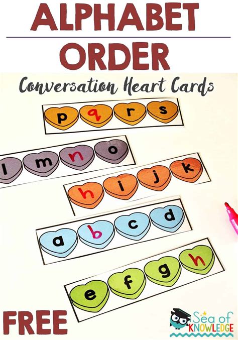 This post contains affiliate links. Alphabet Order Conversation Hearts Free - Sea of Knowledge