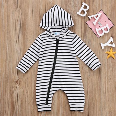 Newborn Infant Baby Boys Girls Zipper Striped Cotton Comfort Romper
