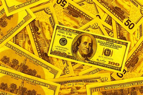 Hundred Dollar Bills On Dollars Background Background Gold Stock Image