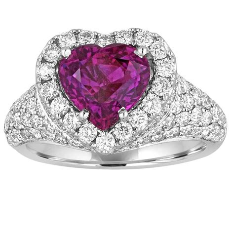 Certified No Heat 305 Carat Purple Sapphire Diamond Gold Heart Ring