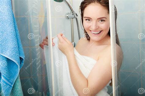 Woman Showering In Shower Cabin Cubicle Stock Image Image Of Washing Health 67504025