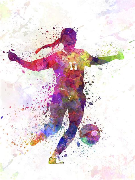 Girl Playing Soccer Football Player Silhouette Painting By