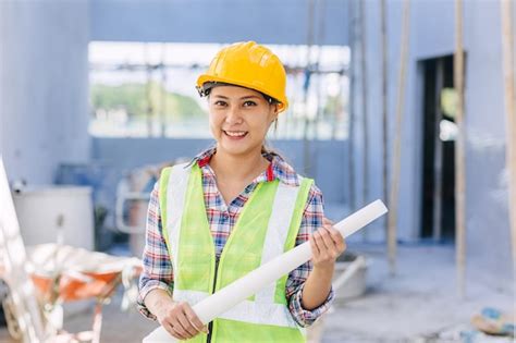 Premium Photo Engineer Builder Woman Worker Foreman Portrait Asian