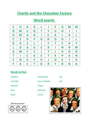 Charlie And The Chocolate Factory Word Search Teaching Resources