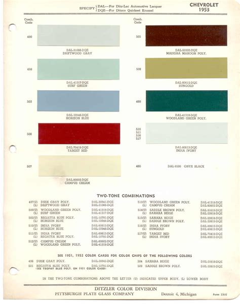 1953 Chevy Color Chart