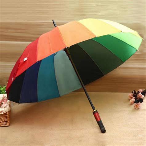2015 Hot 16k Rainbow Umbrella Adult Automatic Long Handle Umbrellas Straight Rod Umbrella In