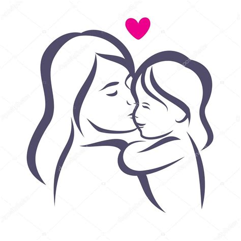 Madre E Hija Vector Estilizada Silueta Dibujo Delineado Vector De