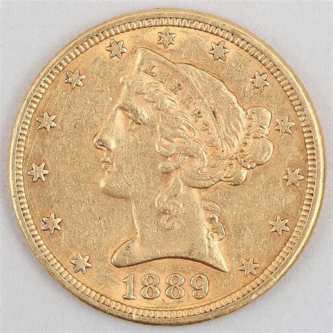 1889 Us Lady Liberty Five Dollar Gold Coin