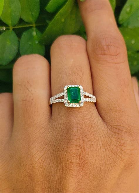 Natural Emerald Engagement Ring With Forest Green Emerald Cut Etsy