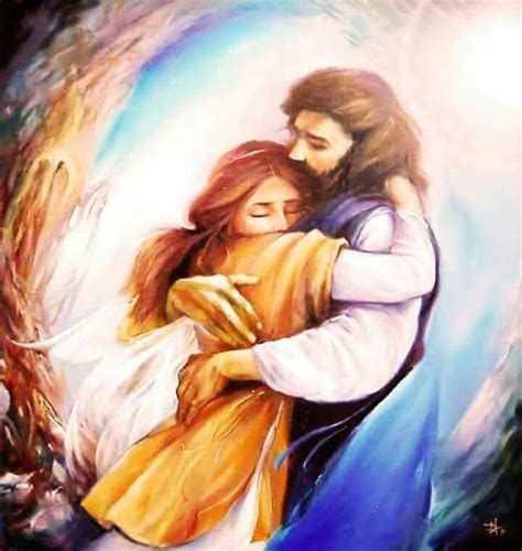 Jesus Hugging Girl With Comfort Touching Prophetic Art Jesus Art