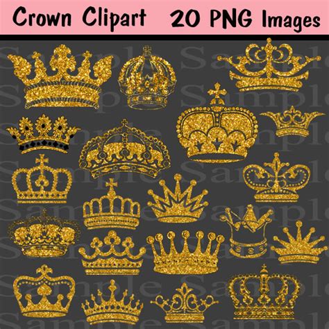 Gold Glitter Crown Clipart Instant Download Crown Silhouette Etsy