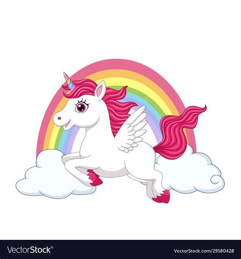Cute Little Pony Unicorn With Wings On Clouds Vector Image