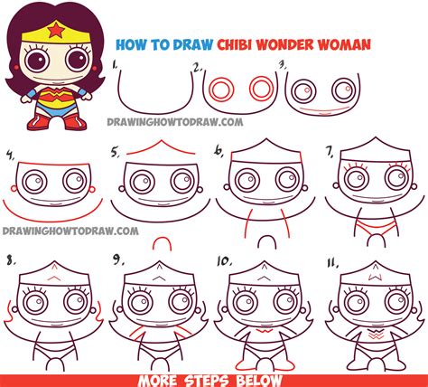 How To Draw Cute Chibi Wonder Woman From Dc Comics In Easy Step By Step Drawing Tutorial For