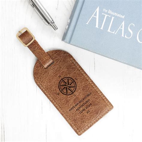 Personalised Natural Tan Engraved Leather Luggage Tag With Images