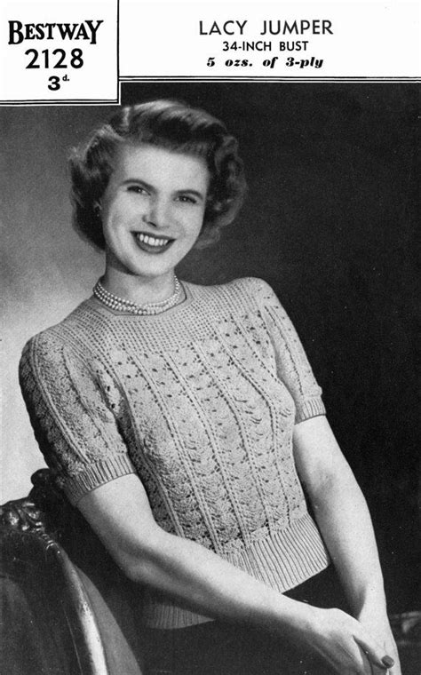 Vintage Ladies Lacy Jumper 34 Bust 3ply Knitting Etsy Ladies