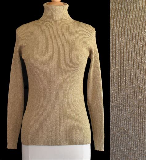 90s Gold Metallic Turtleneck Ribbed Knit Lurex Jumper Etsy