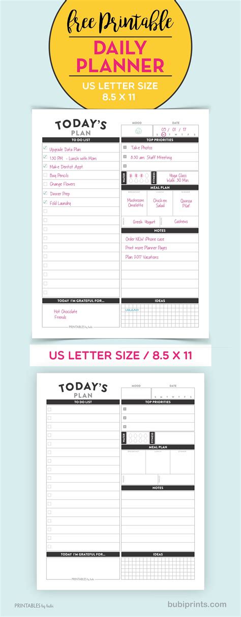 Free Printable Daily Planner Insert Us Letter Size 85x11 Pdf
