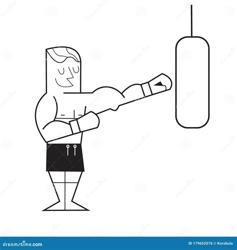 Young Boxer Training With A Punch Bag Vector Cartoon Illustration
