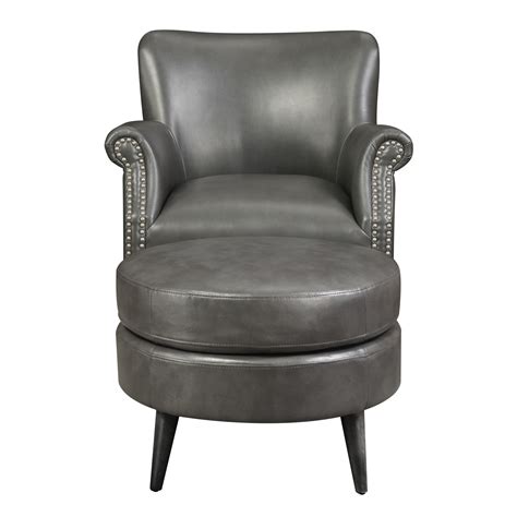 The latest on our store health and safety plans. Emerald Home Oscar Gray Accent Chair + Ottoman with Faux Leather Upholstery And Nailhead Trim ...