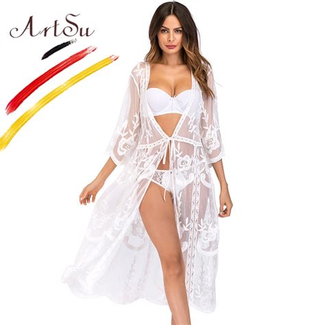Artsu See Through Sexy White Lace Dress Women Floral Print Summer Beach